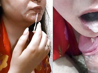 Die Zwillinge bekommen Sperma in den Mund und ins Gesicht